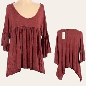 Abree Hand Dyed Boho Flowy Maroon Blouse Size S NWT